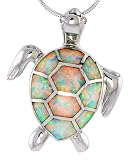 Sterling Silver Sea Turtle Pendant, Inlaid w/ Lab Opal with CZ, 1 1/4