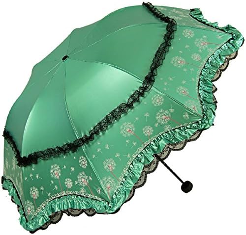Dandelion Pattern Lace Triple Folding Anti-UV Sun Umbrella Superior Uv Protection Parasols (Green)