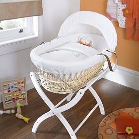 Izziwotnot White Gift Wicker Moses Basket, Natural