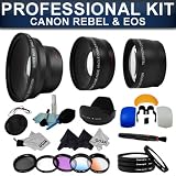 Essential Kit for CANON Rebel (T3i T3 T2i T1i XT XTi XSi), CANON EOS (1000D 600D 550D 500D 450D 400D 350D 300D 7D 60D) Includes: 58mm 0.43x Wide Angle and 2.0x Telephoto High Definition Lenses + Professional 0.40X Fisheye Lens + Macro Close up Kit (+1+2+4+10) + Filter Kit (UV, Polarizing, Fluorescent) + Adapter Ring Kit + Lens Cleaning Kit