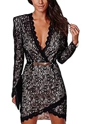 Sexy V-neck Cotton/Leather/Polyester/Wool Summer Winter Long Sleeves Lace  Dress