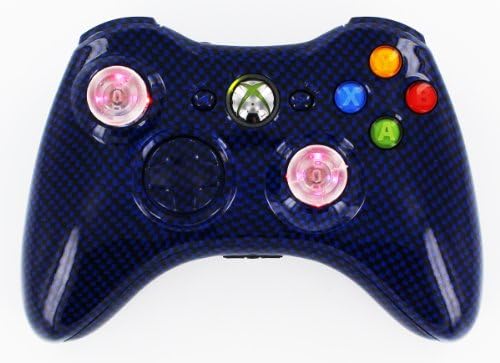 Xbox 360 Wireless Lighted Thumbstick Blue carbon Fiber Controller