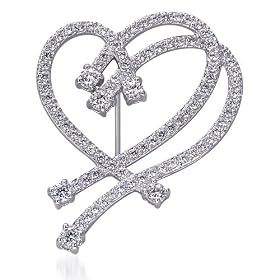 Dazzling Hearts: Sterling Silver and Cubic Zirconia Designer Inspired Interlocked Hearts Brooch