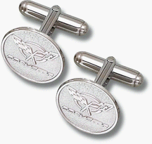Chevy Corvette Round C5 Logo Sterling Silver Cuff Links - 1 Pair