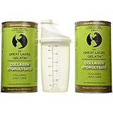 Great Lakes Collagen Hydrolysate Unflavored Kosher Beef Gelatin, with ChefWing Shaker Cup(colors vary) (2 Cans of 16 Ounce)
