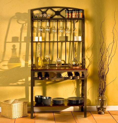 Decorative Bakers Rack w/Wine Storage (Brown) (68H x 34W x 17D)
