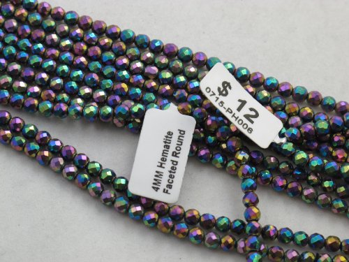Hematite Faceted Round 4mm 15.5'' Per Strand Coating Multi-color 96pcs
