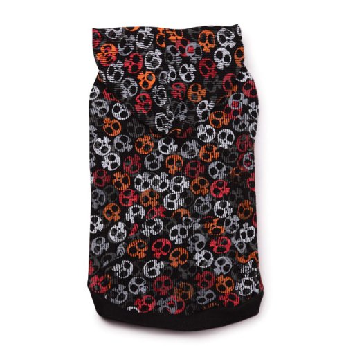 Casual Canine Bone Heads Black Orange Multi Colored Skulls Waffle Hoodie Thermal Hooded Halloween Dog Sweatshirt Medium