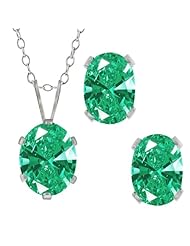 Carlo Bianca Green 925 Sterling Silver Pendant Earrings Set Made With Swarovski Zirconia