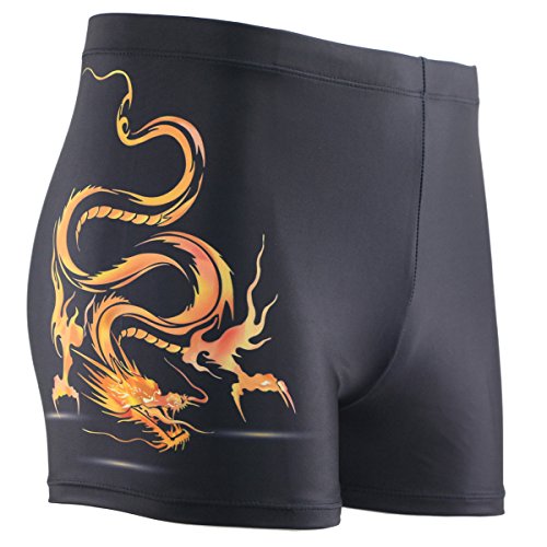 Neleus Men's Compression Square Leg Swimsuit, Dragon (Black),US S,Asia L