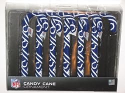 INDIANAPOLIS COLTS Team Logo & Colors CANDY CANE CHRISTMAS ORNAMENT SET (6 pack)