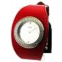 Women's White Crystal Red Leather Watch by Guess
