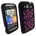 iGadgitz Black & Pink Flowers Silicone Skin Case Cover for HTC Wildfire S Android Smartphone Cell Phone + Screen Protector