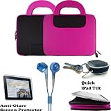 Apple iPad tablet case neoprene nylon cover for Apple iPad Wifi / 3G Model 16GB, 32GB, 64GB with Interior Mesh Pocket, Tilt Stand and front Velcro pocket + Includes a 4-inch eBigValue (TM) Determination Hand Strap + iPad Touch Anti Glare Screen Protector Guard (Compatible with all Versions of iPad) + Also includes a set of Fashion Earbud Headset Headphones 3.5mm Jack In-Ear Stereo + Includes an earphone case Clamshell Style with Zipper Enclosure, Inner Pocket, and Durable Exterior!