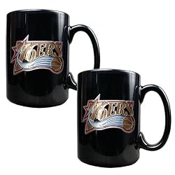Philadelphia 76ers NBA 2pc Black Ceramic Mug Set - Primary Logo by Great American Products