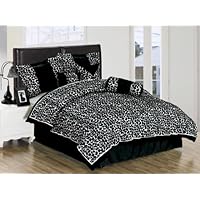 Full or Double Size Bedding-7 Pieces White with Black Giraffe Spots Micro Fur Comforter Set Bed-in-a-bag