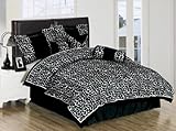 King Size Bedding-7 Pieces White with Black Giraffe Spots Micro Fur Comfort ....