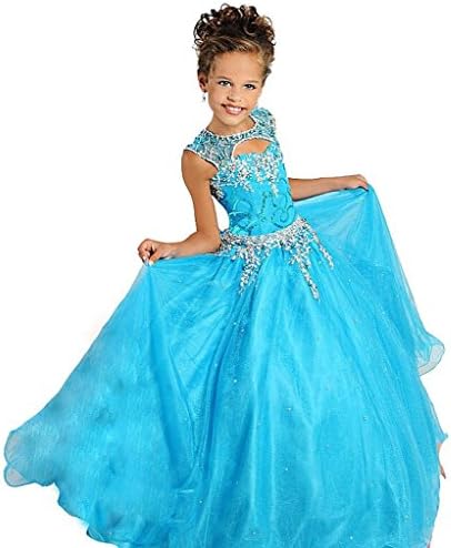 Dexin Flower Girls' Crystals Floor length Pageant Dresses 8 US Turquoise