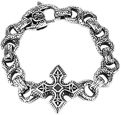 High Polished Stainless Steel Large Celtic Cross with Engraved Figure 8 Links Biker Bracelet For Men (Length 8.5")