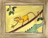 Brown Monkey Aligator Down Under a Day At the Zanibar Zoo By S. Bowman 8 X 10 Art Print