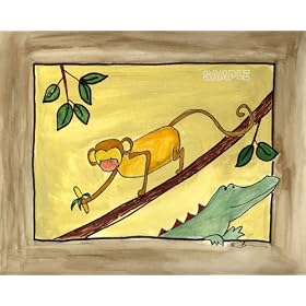 Brown Monkey Aligator Down Under a Day At the Zanibar Zoo 11 X 14 Art Print