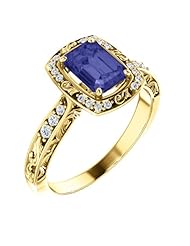 18K Yellow Gold 7.00x5.00mm Emerald Cut Tanzanite and Diamond Ring -- LIFETIME WARRANTY