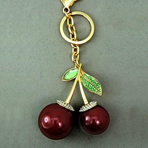 Deep Red Rhinestone Cherry Key Chain / Purse Charm