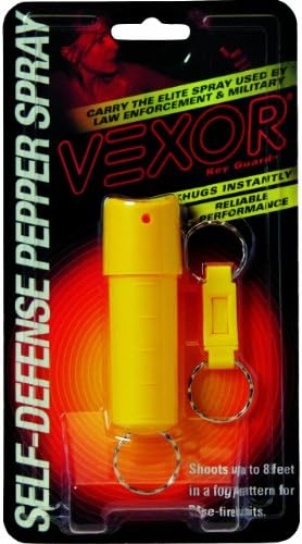 Vexor Self Defense Pepper Spray 1/2 -Ounce Cone Spray with Spin Top Holder and Key Release (Yellow)