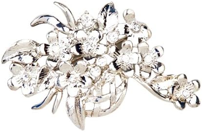 Silver Tone White Crystals 8 Flower Bouquet Basket Pin Brooch