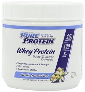 Pure Protein Natural Whey Protein,  Vanilla Cream Shake, 14 Ounce