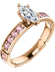 14K Rose Gold Marquise Cut White and Pink Diamond Ring -- LIFETIME WARRANTY