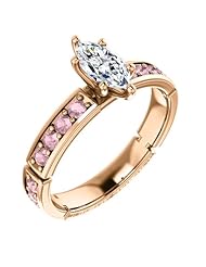 18K Rose Gold Marquise Cut White and Pink Diamond Ring -- LIFETIME WARRANTY