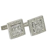 Sterling Silver Cuff Links Pair Black Zircon Gemstone (cflng255)