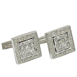 Sterling Silver Cuff Links Pair Black Zircon Gemstone (cflng255)