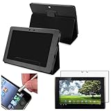 Premium Black Leather Case + Clear ANTI-GLARE Screen Guard + Touch Pen for ASUS Eee Pad Transformer TF101-A1 10.1-Inch Tablet