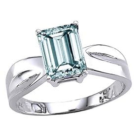 1.45 cts Genuine Emerald Cut Aquamarine Ring. - 14kt White or Yellow Gold by Finejewelers