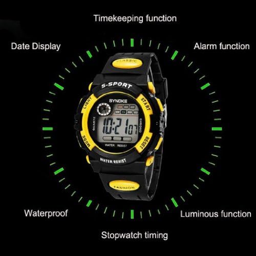 Susenstore Waterproof Cool Mens Boy"s Digital LED Quartz Alarm Date Sports Wrist Watch (Yellow)