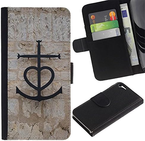 Be Good Phone Accessory // Leather Wallet Case Card Holder Flip Pouch for Apple Iphone 5 / 5S // Anchor Love Sea Captain Valentines Couple