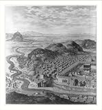 Historic Print (L): [Birds-eye panorama of massive serpentine procession approaching Islamic city]