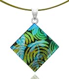 Sterling Silver Dichroic Glass Dragonfly and Orange Swirl Pattern Pendant on Stainless Steel Wire, 18