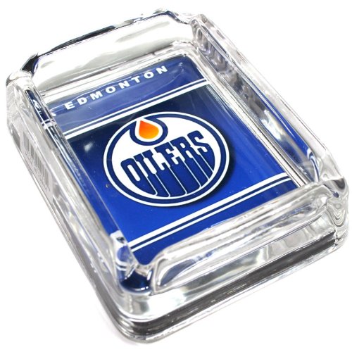 See Edmonton Oilers Glass Ashtray - Dimensions 3 Inch x 4 Inch - Simulated Black Velvet Botton