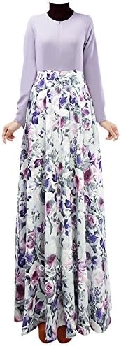 PINKSPONGE Women Islamic Muslim Abaya Floral Maxi Dresses (M, PURPLE)