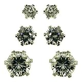 Silver Ladies Set of 3 Cubic Zirconia Stud Earrings