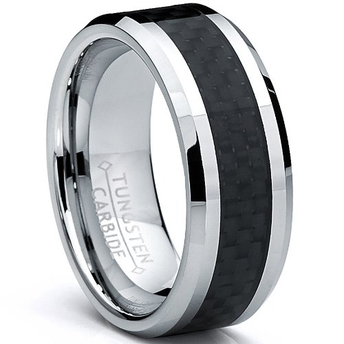 8MM Men's Tungsten Carbide Ring Wedding Band W/ Carbon Fiber Inaly sizes 5 to 15