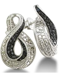 1ct Black and White Diamond Swirl Drop Earrings in Sterling Silver With Free Blitz Jewelry Cleaner