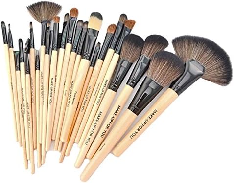 DEAMOR Professional Makeup Brush Cosmetic Brushes Set Kit Synthetic Bristles with Wooden Handle 24 Pcs Beige