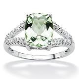ParisJewelry 3 Carat GenuineGreen Amethyst and Diamond Platinum Ring