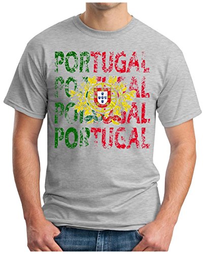 OM3 – PORTUGAL – T-Shirt LISBOA EM 2016 FRANKREICH FRANCE FUSSBALL FANSHIRT SOCCER SPORT TRIKOT EUROPAMEISTER, XL, grau meliert