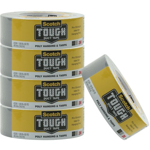 Scotch 75-2360A-5 60 Yards Scotch Tough Poly Hanging and Tarps Duct Tape, 5-Pack