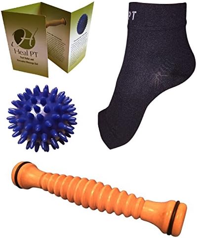 Plantar Fasciitis Bundle by HealPT - Foot Roller, Compression Sleeves (1 Pair), and Porcupine Ball - Effective Tools for Foot Pain Relief (SMALL)